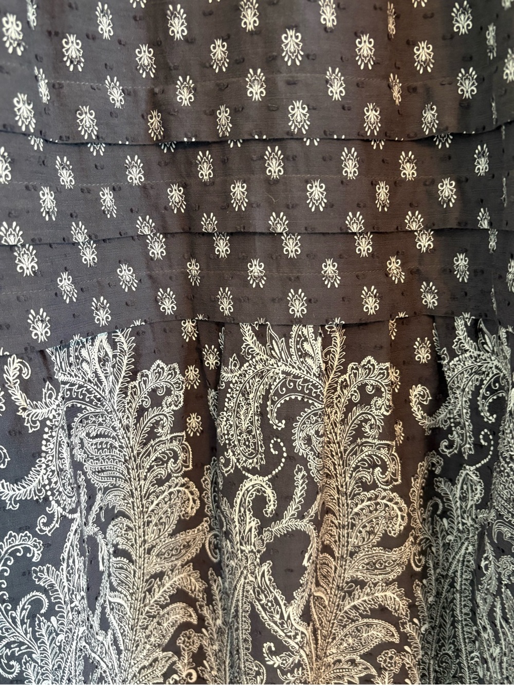 J.Jill Gray Tiered Paisley Trim Maxi Skirt | 100% Cotton | Size Medium - Picture 5 of 11